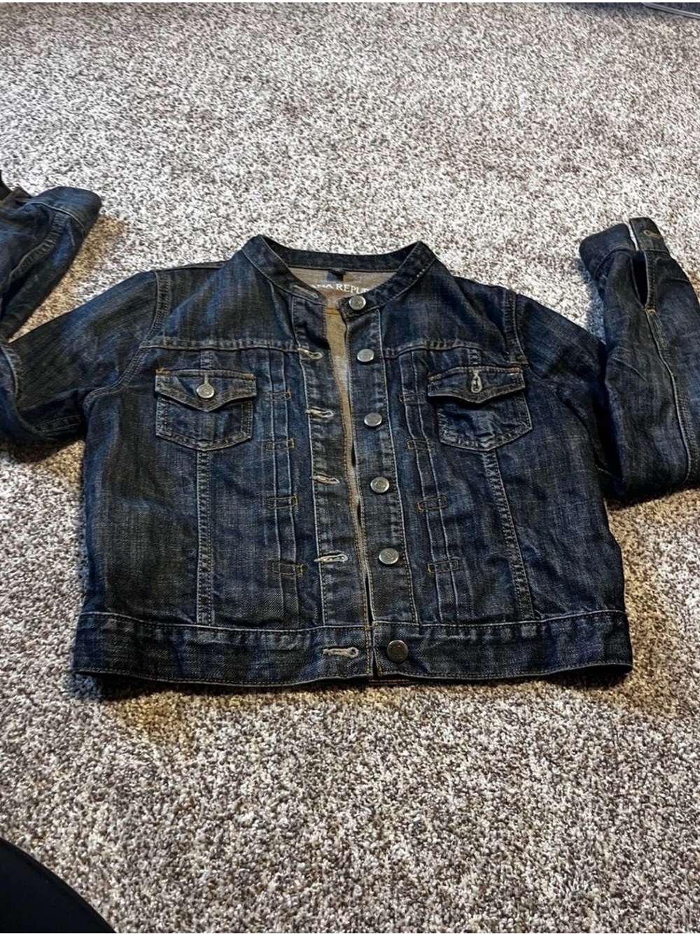 Banana Republic Cropped Collarless Dark Wash Denim Jacket